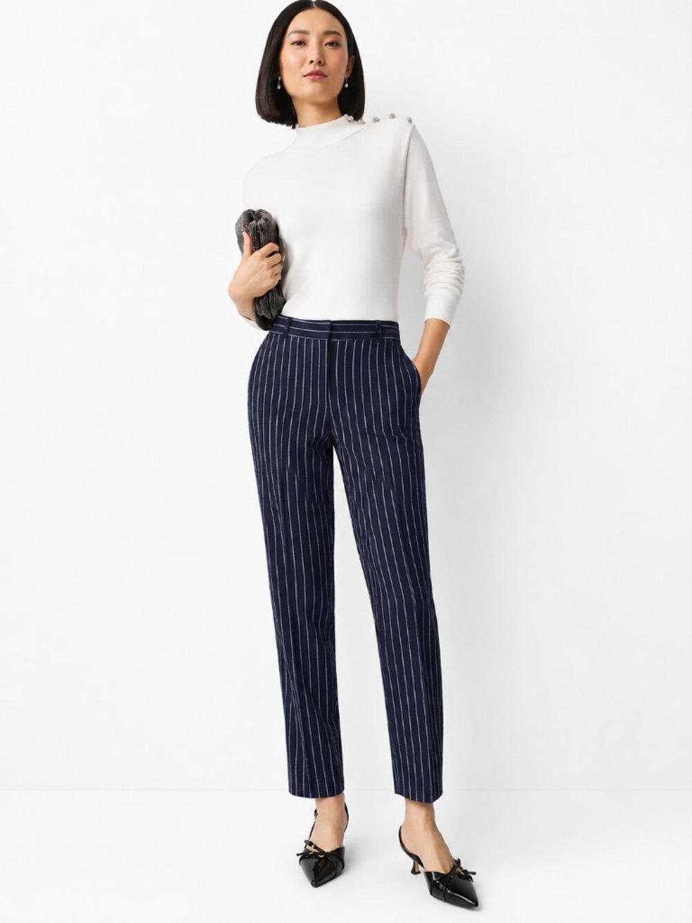 Ann Taylor Devin Ankle Pants Navy Pinstripe 4P Petite